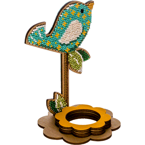 Wooden Bead Embroidery Kit &ndash; &ldquo;Egg Stand &ndash; Bird&rdquo; FLK-269