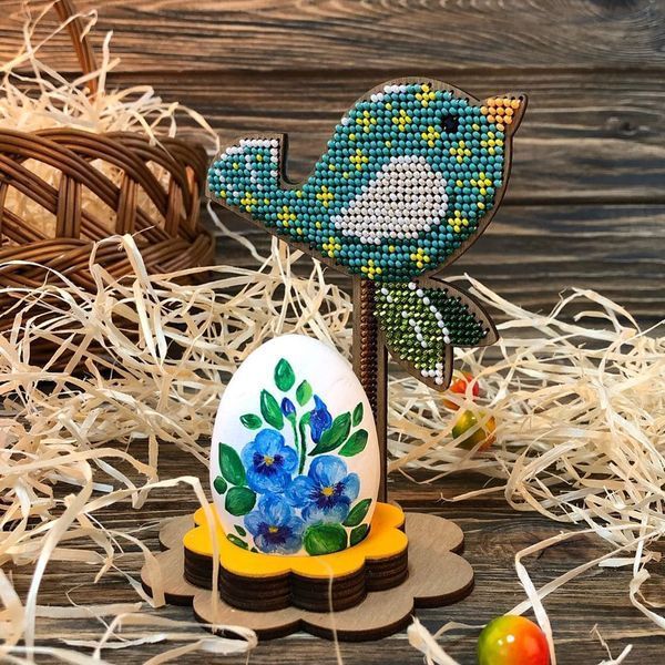 Wooden Bead Embroidery Kit &ndash; &ldquo;Egg Stand &ndash; Bird&rdquo; FLK-269