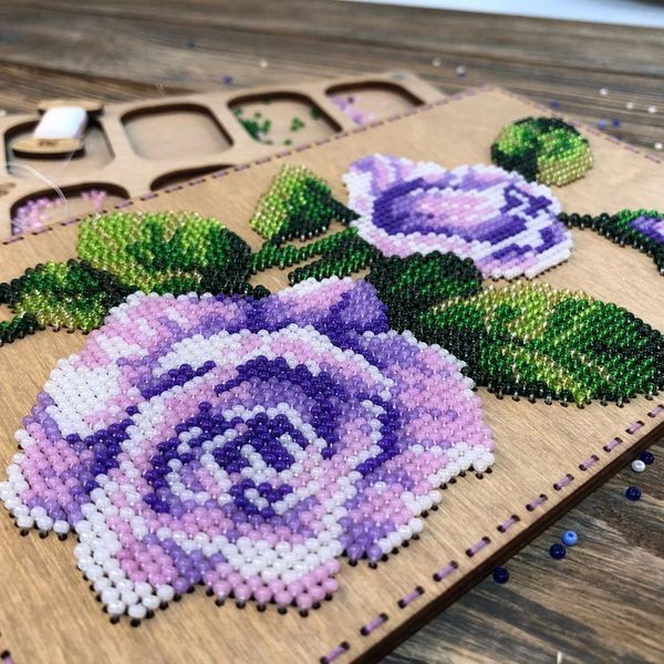 DIY Bead Embroidery Organizer Kit &ndash; &ldquo;Purple Roses&rdquo; FLZB-069