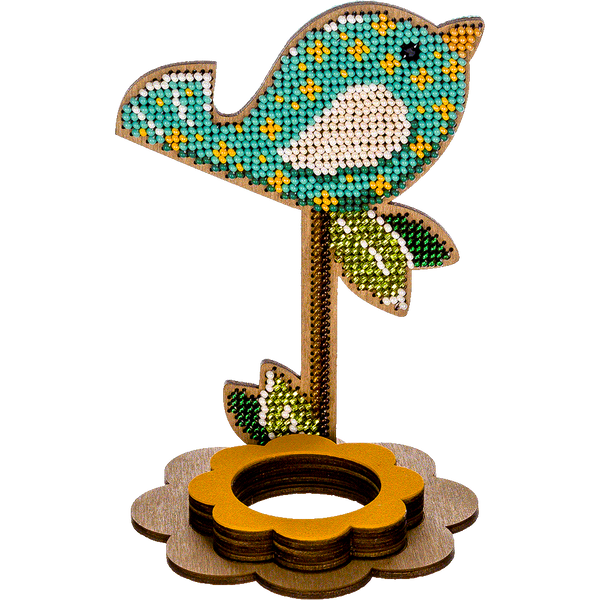 Wooden Bead Embroidery Kit &ndash; &ldquo;Egg Stand &ndash; Bird&rdquo; FLK-269