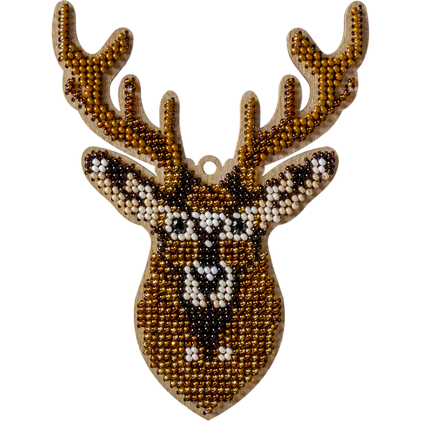 Wooden Bead Embroidery Kit &ndash; &ldquo;Christmas Ornament &ndash; Gaze From the Forest&rdquo; FLK-319