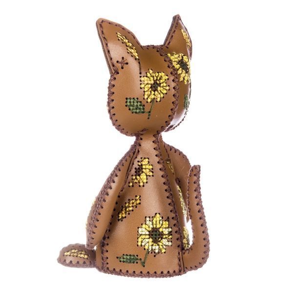 Faux Leather Cross-Stitch Kit &ndash; &ldquo;Kitty &ndash; Sunny Blooms&rdquo; FLHL-207