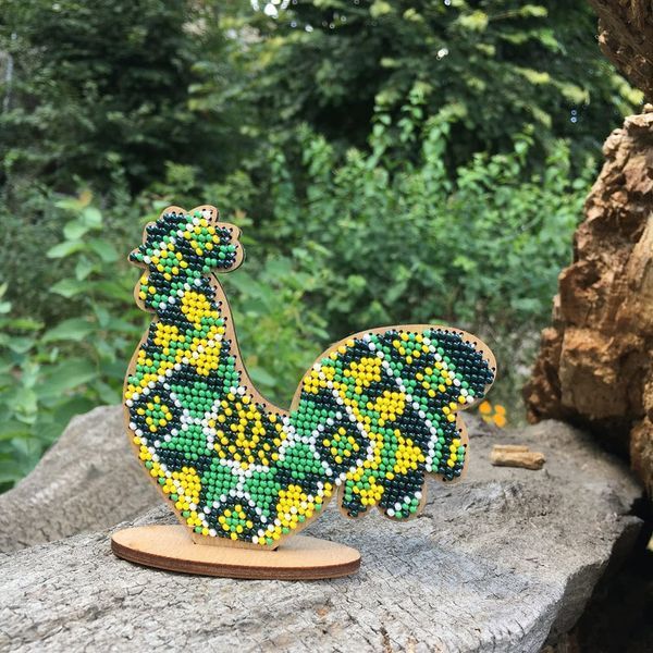 Wooden Bead Embroidery Kit &ndash; &ldquo;Rooster&rdquo; FLK-118