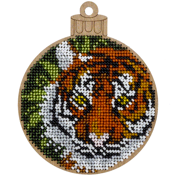 Wooden Bead Embroidery Kit &ndash; &ldquo;Christmas Ornament &ndash; Jungle Tiger&rdquo; FLK-400