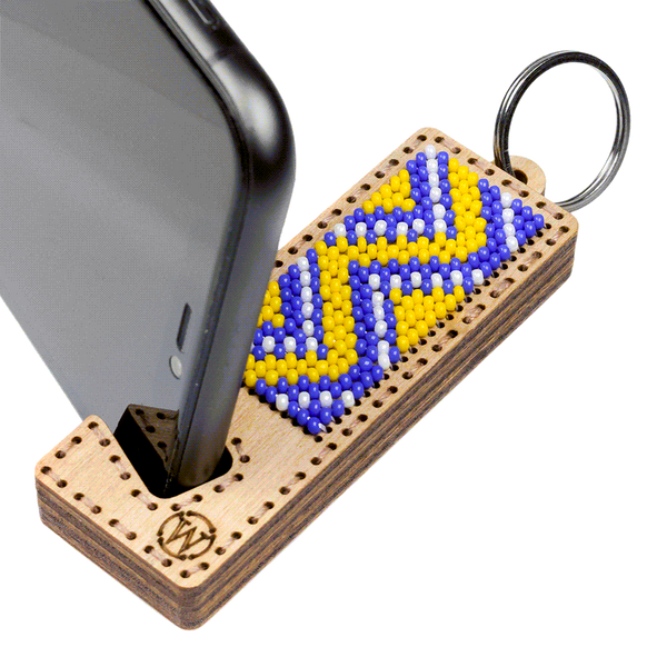 Wooden Bead Embroidery Kit &ndash; &ldquo;Phone Stand &ndash; Blue and Yellow Ornament&rdquo; FLK-484