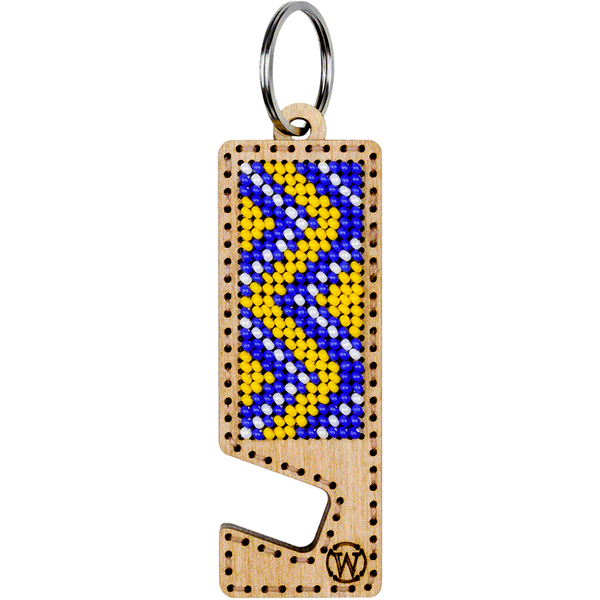 Wooden Bead Embroidery Kit &ndash; &ldquo;Phone Stand &ndash; Blue and Yellow Ornament&rdquo; FLK-484