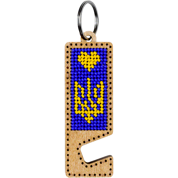 Wooden Bead Embroidery Kit &ndash; &ldquo;Phone Stand &ndash; Blue and Yellow Ornament&rdquo; FLK-484
