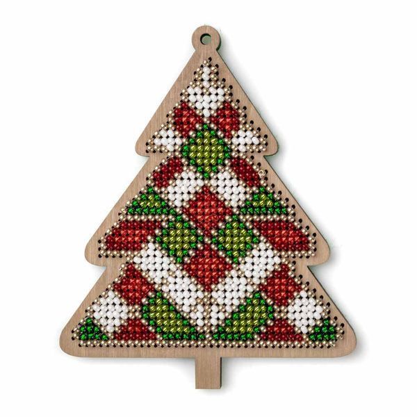 Wooden Bead Embroidery Kit &ndash; &ldquo;Stained Glass Christmas Tree&rdquo; FLK-566