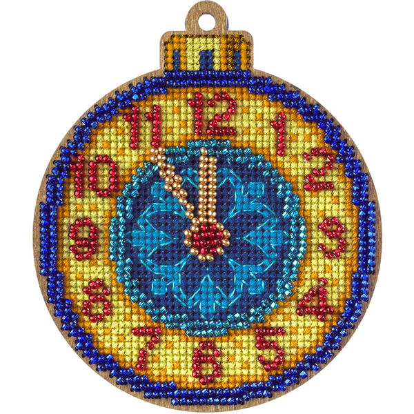 Wooden Cross-Stitch Kit &ndash; &ldquo;Christmas Ornament &ndash; Clock&rdquo;