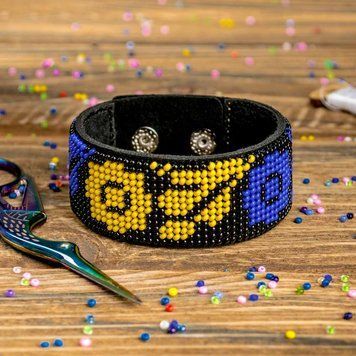 Faux Leather Bead Embroidery Kit &ndash; &ldquo;Bracelet&rdquo; (3 &times; 22 cm) FLBB-002 Black