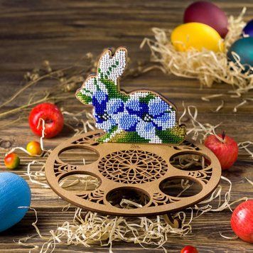 Wooden Bead Embroidery Kit &ndash; &ldquo;Easter Egg Stand &ndash; Bunny&rdquo; FLK-169