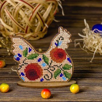 Wooden Bead Embroidery Kit &ndash; &ldquo;Hen&rdquo; FLK-270