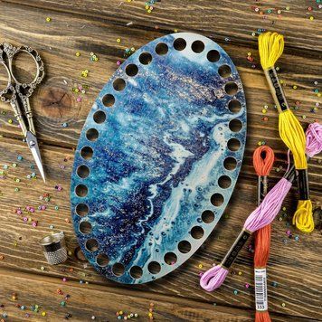 Floss Organizer &ndash; &ldquo;Blue & Gold Abstraction, Oval&rdquo; FLZ(P)-053