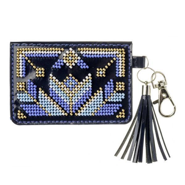Faux Leather Bead Embroidery Kit &ndash; &ldquo;Bag Charm Wallet Navy Blue&rdquo; FLBB-177