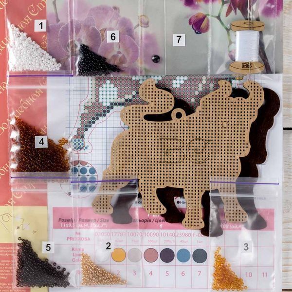 Wooden Bead Embroidery Kit &ndash; &ldquo;Christmas Ornament &ndash; Farmyard Bull&rdquo; FLK-320
