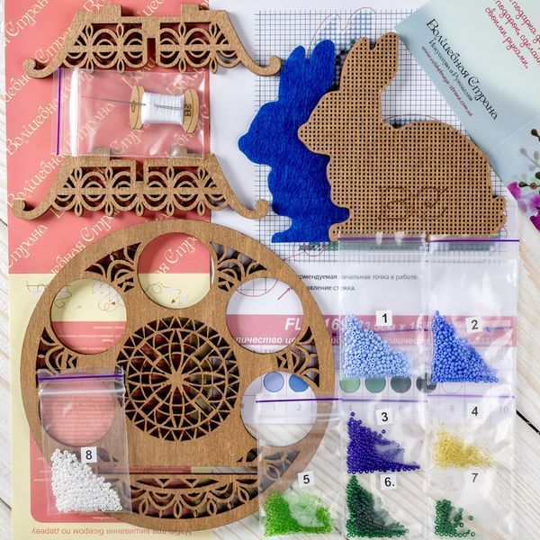 Wooden Bead Embroidery Kit &ndash; &ldquo;Easter Egg Stand &ndash; Bunny&rdquo; FLK-169