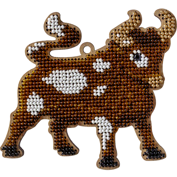 Wooden Bead Embroidery Kit &ndash; &ldquo;Christmas Ornament &ndash; Farmyard Bull&rdquo; FLK-320