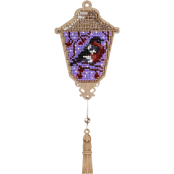 Wooden Bead Embroidery Kit &ndash; &ldquo;Christmas Ornament &ndash; Lantern With Bullfinch&rdquo; FLK-451