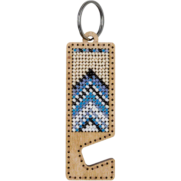 Wooden Bead Embroidery Kit &ndash; &ldquo;Phone Stand &ndash; Beige and Gray Ornament&rdquo; FLK-485