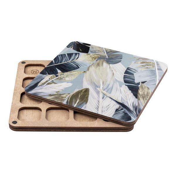 Bead Organizer With Wooden Lid &ndash; &ldquo;Feathers, Square&rdquo; FLZB-225