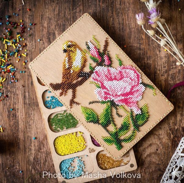 DIY Bead Embroidery Organizer Kit &ndash; &ldquo;Bird on a Flower&rdquo; FLZB-070