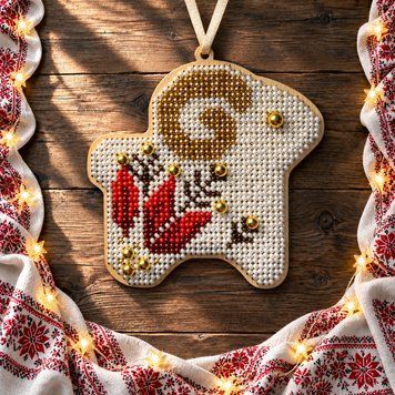 Wooden Bead Embroidery Kit &ndash; &ldquo;Christmas Ornament &ndash; Merry Little Ram&rdquo; FLK-636