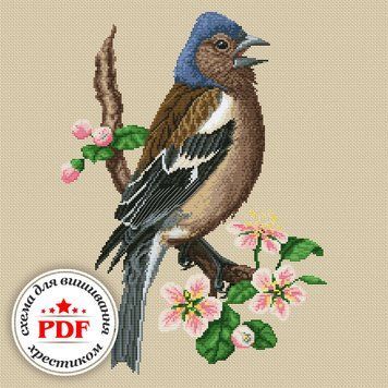 Cross-Stitch Pattern &ndash; "Chaffinch on a blooming branch" WLP-047