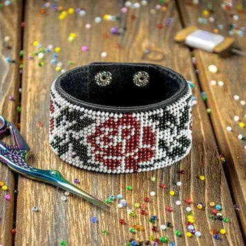 Faux Leather Bead Embroidery Kit &ndash; &ldquo;Bracelet&rdquo; (4 &times; 22 cm) FLBB-102 Black