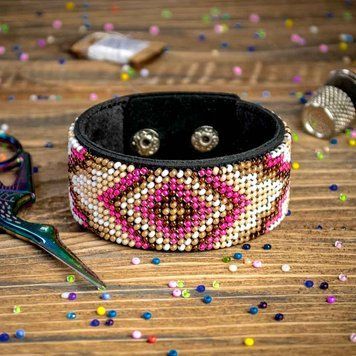 Faux Leather Bead Embroidery Kit &ndash; &ldquo;Bracelet&rdquo; (3 &times; 22 cm) FLBB-017 Black