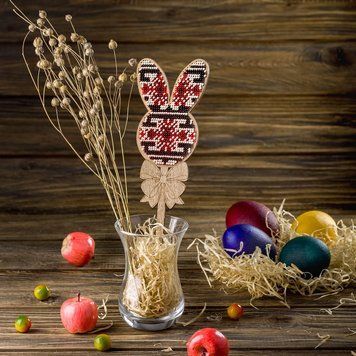 Wooden Bead Embroidery Topper &ndash; &ldquo;Bunny&rdquo; FLK-184