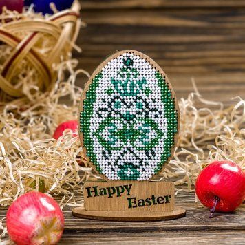 Wooden Bead Embroidery Kit &ndash; &ldquo;Easter Egg &ndash; Happy Easter&rdquo; FLK-335