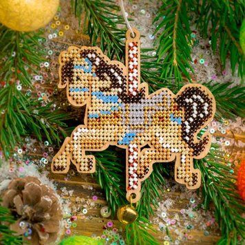 Wooden Bead Embroidery Kit &ndash; &ldquo;Christmas Ornament &ndash; Fairy Horse&rdquo; FLK-510