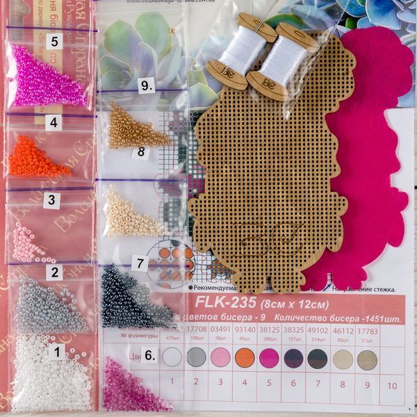 Wooden Bead Embroidery Kit &ndash; &ldquo;Christmas Ornament &ndash; Penguin In Pink&rdquo; FLK-235