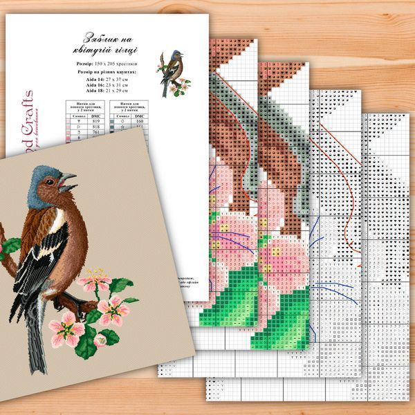 Cross-Stitch Pattern &ndash; "Chaffinch on a blooming branch" WLP-047