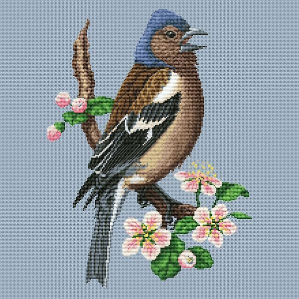 Cross-Stitch Pattern &ndash; "Chaffinch on a blooming branch" WLP-047