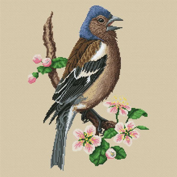 Cross-Stitch Pattern &ndash; "Chaffinch on a blooming branch" WLP-047