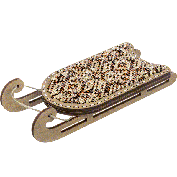 Wooden Bead Embroidery Kit &ndash; &ldquo;Sled Ornament &ndash; Cream and Brown Pattern&rdquo; FLK-466