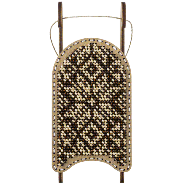 Wooden Bead Embroidery Kit &ndash; &ldquo;Sled Ornament &ndash; Cream and Brown Pattern&rdquo; FLK-466