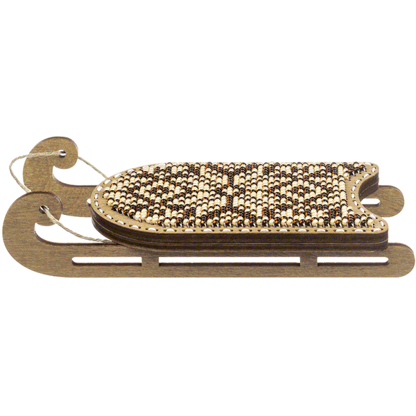 Wooden Bead Embroidery Kit &ndash; &ldquo;Sled Ornament &ndash; Cream and Brown Pattern&rdquo; FLK-466