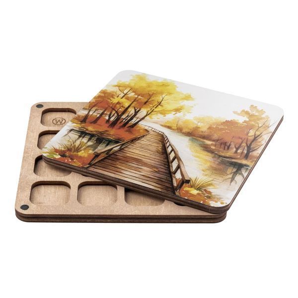 Bead Organizer With Wooden Lid &ndash; &ldquo;Autumn Bridge, Square&rdquo; FLZB-240