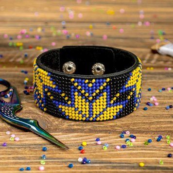 Faux Leather Bead Embroidery Kit &ndash; &ldquo;Bracelet&rdquo; (3 &times; 22 cm) FLBB-003 Black
