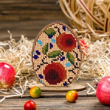 Wooden Bead Embroidery Kit &ndash; &ldquo;Easter Egg&rdquo; FLK-271
