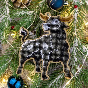 Wooden Bead Embroidery Kit &ndash; &ldquo;Christmas Ornament &ndash; Wild Bull&rdquo; FLK-321