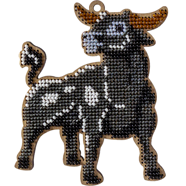Wooden Bead Embroidery Kit &ndash; &ldquo;Christmas Ornament &ndash; Wild Bull&rdquo; FLK-321