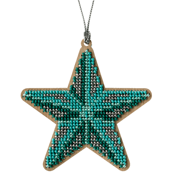 Wooden Bead Embroidery Kit &ndash; &ldquo;Christmas Ornament &ndash; Turquoise Star&rdquo; FLK-220