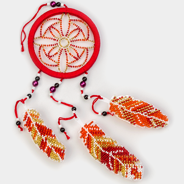 Bead Embroidery Kit (Plastic Base) &ndash; &ldquo;Dreamcatcher &ndash; Fiery Feather&rdquo; FLPL-023