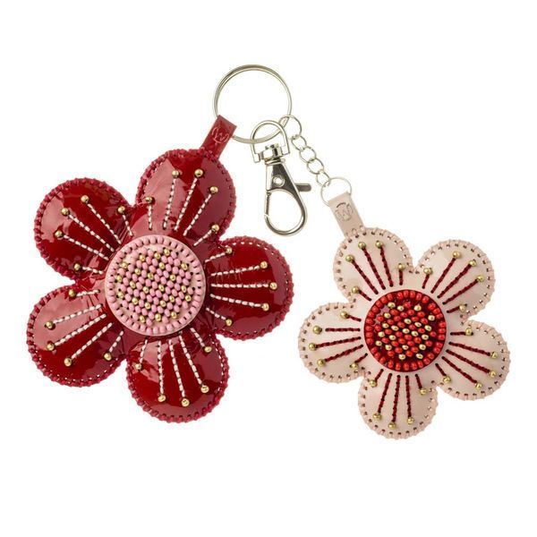 Faux Leather Bead Embroidery Kit &ndash; &ldquo;Bag Charm Spring Flowers&rdquo; FLBB-178