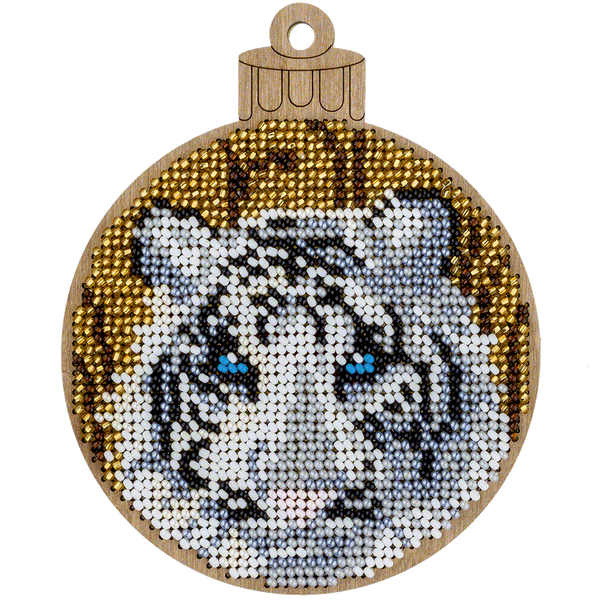 Wooden Bead Embroidery Kit &ndash; &ldquo;Christmas Ornament &ndash; White Tiger&rdquo; FLK-402