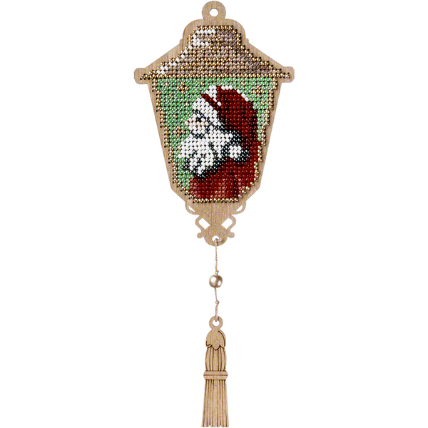 Wooden Bead Embroidery Kit &ndash; &ldquo;Christmas Ornament &ndash; Lantern With Santa Claus&rdquo; FLK-452