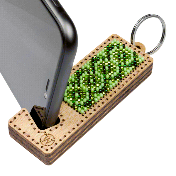 Wooden Bead Embroidery Kit &ndash; &ldquo;Phone Stand &ndash; Green Ornament&rdquo; FLK-486